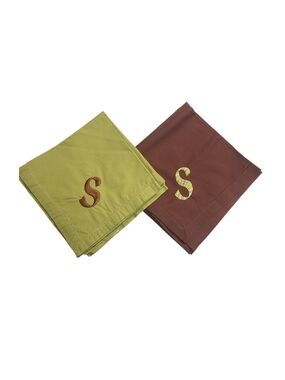 ​Mud Pie Monogram "S" Cloth Napkins Set of 7 Green And Brown Table Linens